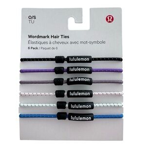 Lululemon Wordmark Hair Ties 6 Pack Black/Atomic Purple/Purple Ash/Meadowsweet..